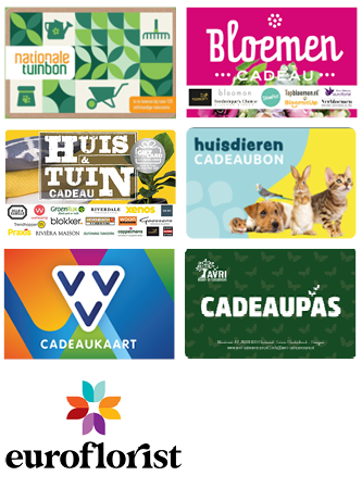 AVRI accepteert: VVV Cadeaubon, YourGift, Bloemen Cadeau, Bloemencadeubon, Nationale Tuinbon en Euroflorist. 