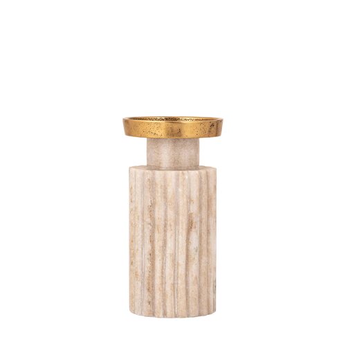 PTMD Alani Beige marble ribbed candle holder S - afbeelding 1