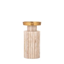 PTMD Alani Beige marble ribbed candle holder S - afbeelding 1