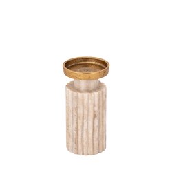 PTMD Alani Beige marble ribbed candle holder S - afbeelding 2
