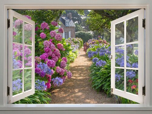 All seasons Raamkozijn hortensia's 100x70CM
