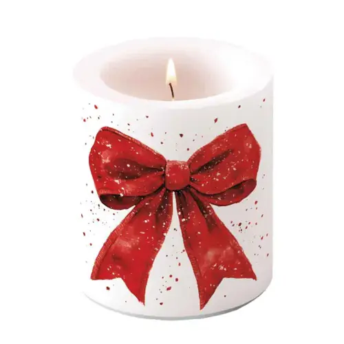 Ambiente Candle medium Fancy bow red/white