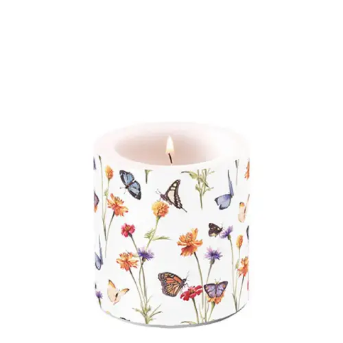 Ambiente Candle small Butterfly garden white