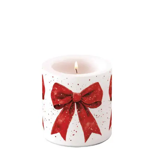 Ambiente Candle small Fancy bow red/white