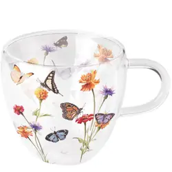 Ambiente Double-walled glass 0.2 L Butterfly garden white