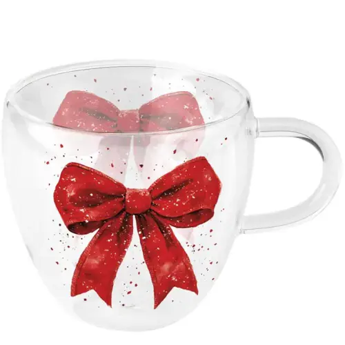 Ambiente Double-walled glass 0.2 L Fancy bow red/white