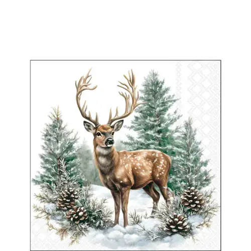Ambiente Napkin 25 Winter stag white FSC Mix