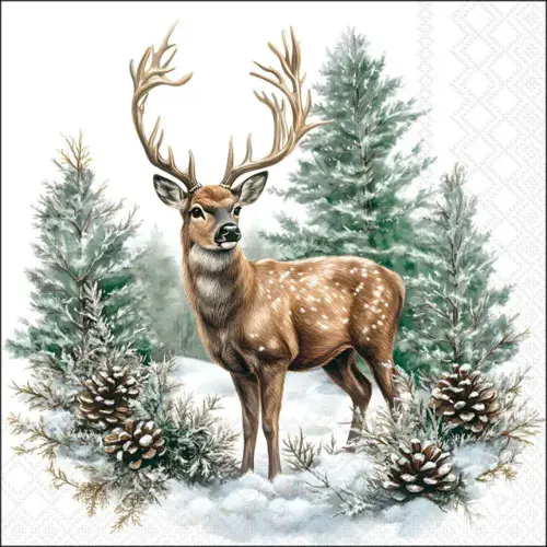 Ambiente Napkin 33 Winter stag white FSC Mix