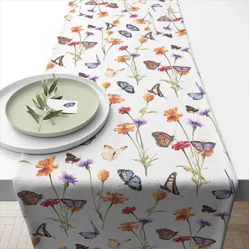 Ambiente Table runner 40x150 cm Butterfly garden white