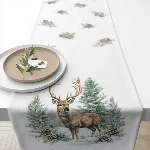 Ambiente Table runner 40x150 cm Winter stag white
