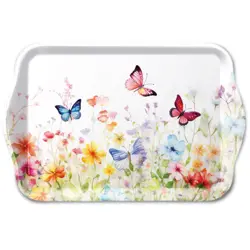 Ambiente Tray melamine 13x21 cm Butterflies in field white