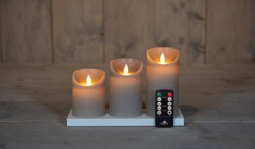 Anna's Collection 3St Oplaadbare Kaars Taupe Wax Rustiek Bewegende Vlam 7,5X10/12,5/15Cm Met Inducti