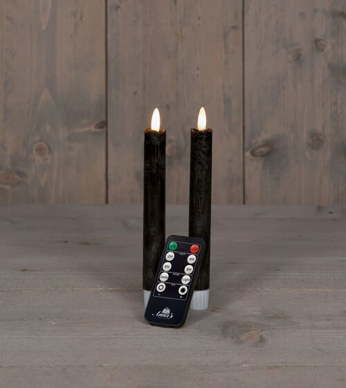 Anna's Collection B.O. 2St 3D Lont Zwart Dinerkaars 18Cm Rustiek Wax Met Afstandsbediening 2X2Aaa