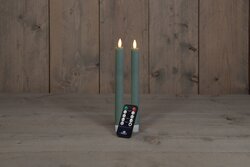 Anna's Collection B.O. 2St Jade Groen Rustiek Wax Dinerkaars 23Cm 3D Lont Met Afstandsbediening 2X2A