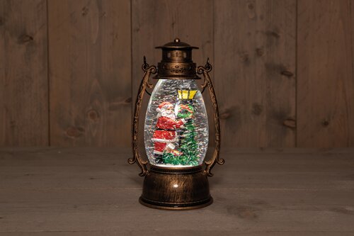 Anna's Collection B.O. LANTAARN KERSTMAN IN GLITTERWATER LED WARM WIT 14,5X24CM 3XAA-DC AANSLUITING