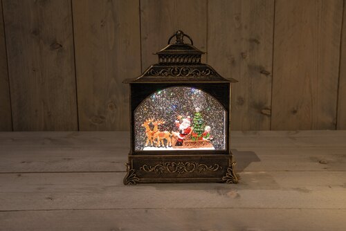 Anna's Collection B.O. LANTAARN KERSTMAN IN GLITTERWATER LED WARM WIT 22X8X29CM 3XAA EN DC AANSLUITI