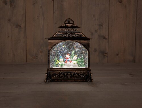 Anna's Collection B.O. LANTAARN SNEEUWPOP IN GLITTERWATER LED WARM WIT 22X8X29CM 3XAA EN DC AANSLUIT