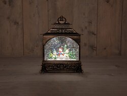 Anna's Collection B.O. LANTAARN SNEEUWPOP IN GLITTERWATER LED WARM WIT 22X8X29CM 3XAA EN DC AANSLUIT