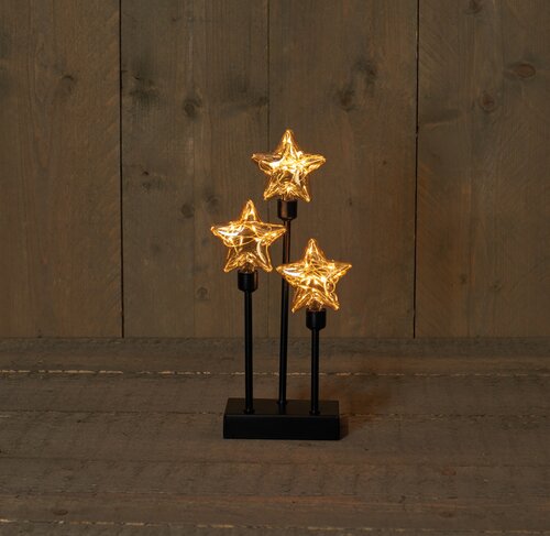 Anna's Collection B.O.T 3 STERREN GLAS OP METALEN FRAME - 14,5X7X32CM - 2XAA - 6/18U TIMER/AAN/UIT