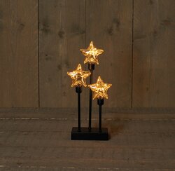Anna's Collection B.O.T 3 STERREN GLAS OP METALEN FRAME - 14,5X7X32CM - 2XAA - 6/18U TIMER/AAN/UIT