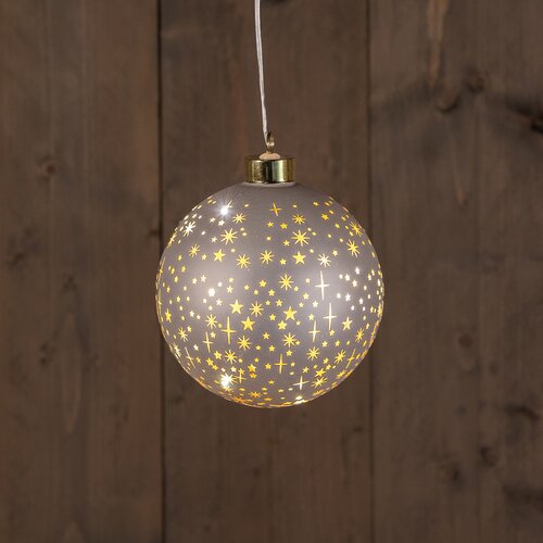 Anna's Collection B.O.T. GLAS BAL MAT CHAMPAGNE MET STERREN 12CM /LED WARM WIT 2XAAA MET TIMER