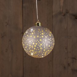 Anna's Collection B.O.T. GLAS BAL MAT CHAMPAGNE MET STERREN 12CM /LED WARM WIT 2XAAA MET TIMER