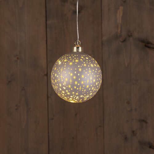 Anna's Collection B.O.T. GLAS BAL MAT CHAMPAGNE MET STERREN 10CM /LED WARM WIT 2XAAA MET TIMER
