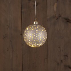 Anna's Collection B.O.T. GLAS BAL MAT CHAMPAGNE MET STERREN 10CM /LED WARM WIT 2XAAA MET TIMER