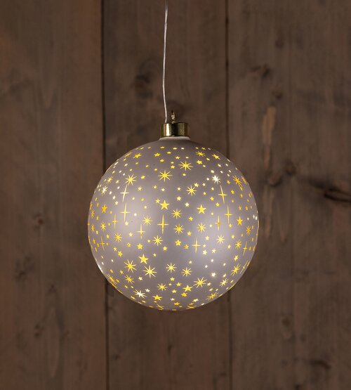 Anna's Collection B.O.T. GLAS BAL MAT CHAMPAGNE MET STERREN 15CM /LED WARM WIT 2XAAA MET TIMER