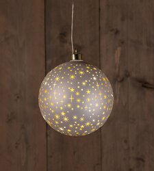 Anna's Collection B.O.T. GLAS BAL MAT CHAMPAGNE MET STERREN 15CM /LED WARM WIT 2XAAA MET TIMER