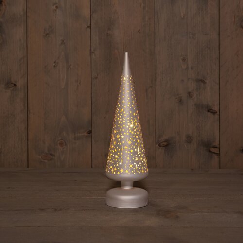 Anna's Collection B.O.T. GLAS BOOMPJE MAT CHAMPAGNE MET STERREN 9X30CM / 10LED WARM WIT 3XAA MET TIM