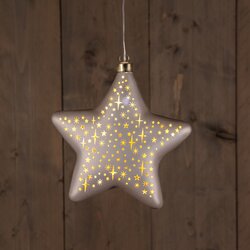 Anna's Collection B.O.T. GLAS STER MAT CHAMPAGNE MET STERREN 19CM /LED WARM WIT 2XAAA MET TIMER