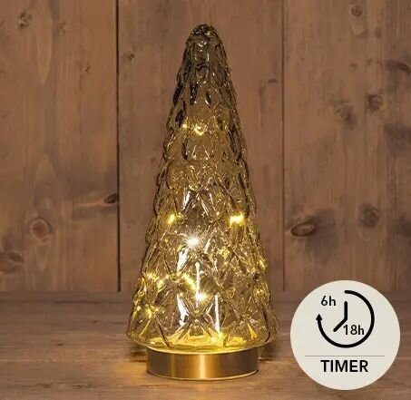 Anna's Collection B.O.T. Glazen Boom Amber 10L Met Gouden Voet 13X28,5Cm 3Xaa Met Timer