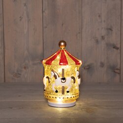 Anna's Collection CAROUSEL GLAS DRAAIEND LED OP VOET OP BATTERIJ EN USB C 13X20.5CM