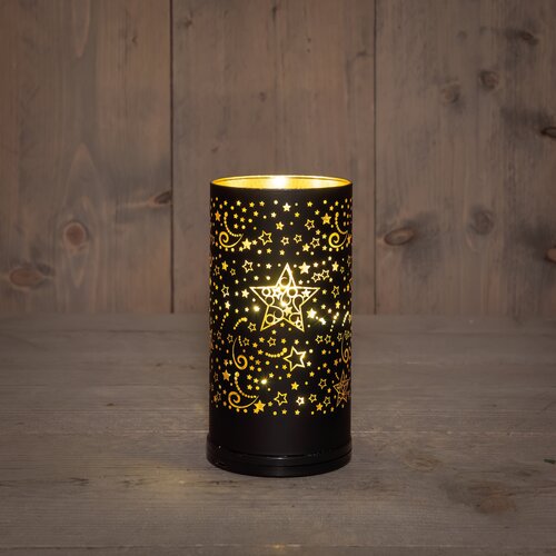 Anna's Collection CYLINDER GLAS DRAAIEND LED BATTERIJ  USB AANSLUITING 9X17CM ZWART/GOUD STERREN