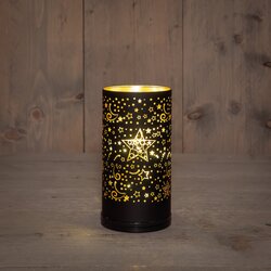 Anna's Collection CYLINDER GLAS DRAAIEND LED BATTERIJ  USB AANSLUITING 9X17CM ZWART/GOUD STERREN
