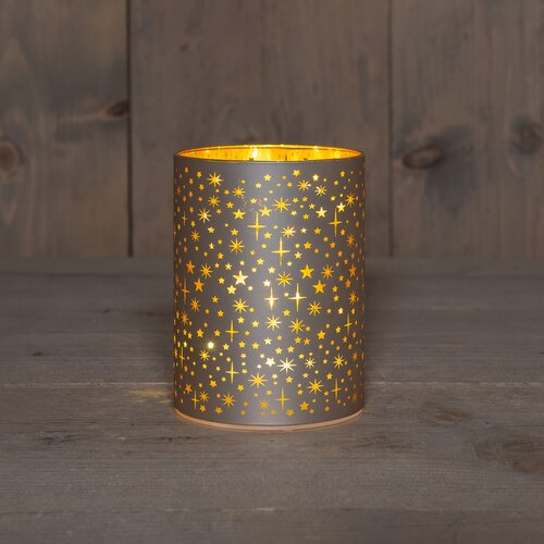 Anna's Collection CYLINDER GLAS MET STERREN 10LED WARM WIT OP 3AA BATTERIJ MET TIMER D9HX12CM CHAMPA - afbeelding 1