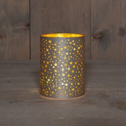 Anna's Collection CYLINDER GLAS MET STERREN 10LED WARM WIT OP 3AA BATTERIJ MET TIMER D9HX12CM CHAMPA - afbeelding 1