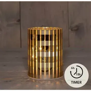 Anna's Collection Cylinder Glas Ruit 10Led Classic Warm Op 3Aa Batterij Met Timer 9H12Cm Goud Mat/Gl