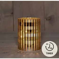 Anna's Collection Cylinder Glas Ruit 10Led Classic Warm Op 3Aa Batterij Met Timer 9H12Cm Goud Mat/Gl