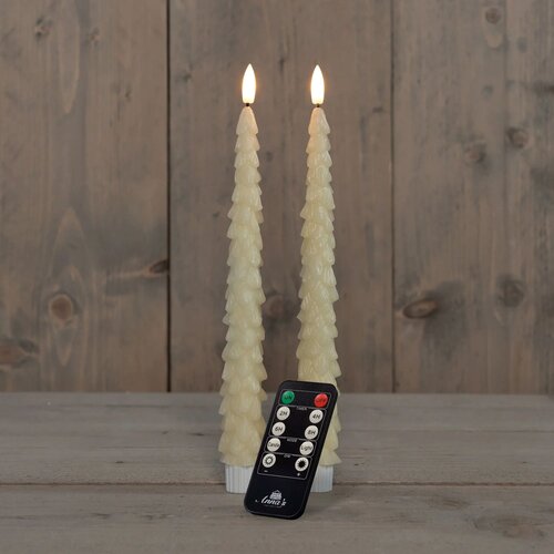 Anna's Collection Dinerkaars Kerstboom Wax 3D Vlam Op 2X2Aaa Batterij Met Afstandsbediening 27Cm Ivo