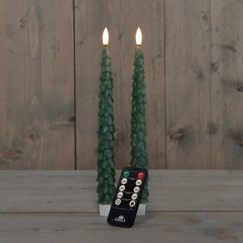 Anna's Collection Dinerkaars Kerstboom Wax 3D Vlam Op 2X2Aaa Batterij Met Afstandsbediening 27Cm Jad