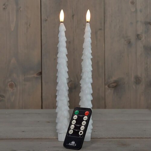 Anna's Collection Dinerkaars Kerstboom Wax 3D Vlam Op 2X2Aaa Batterij Met Afstandsbediening 27Cm Wit