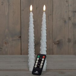 Anna's Collection Dinerkaars Kerstboom Wax 3D Vlam Op 2X2Aaa Batterij Met Afstandsbediening 27Cm Wit