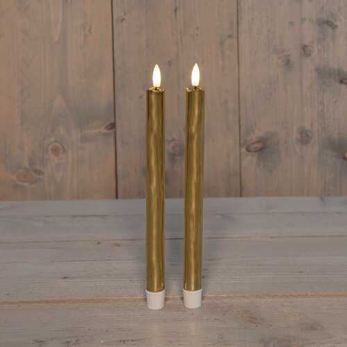 Anna's Collection Dinerkaars Led 3D Vlam Met Timer 2 Stuks H25Cm Goud