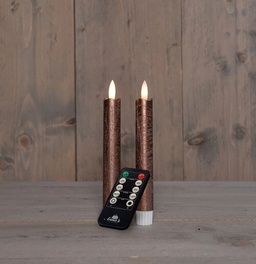 Anna's Collection Dinerkaars Rustiek Wax 3D Vlam Op 2X2Aaa Batterij Met Afstandsbediening 18Cm Brons