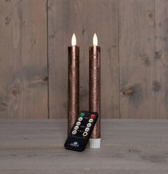 Anna's Collection Dinerkaars Rustiek Wax 3D Vlam Op 2X2Aaa Batterij Met Afstandsbediening 23Cm Brons