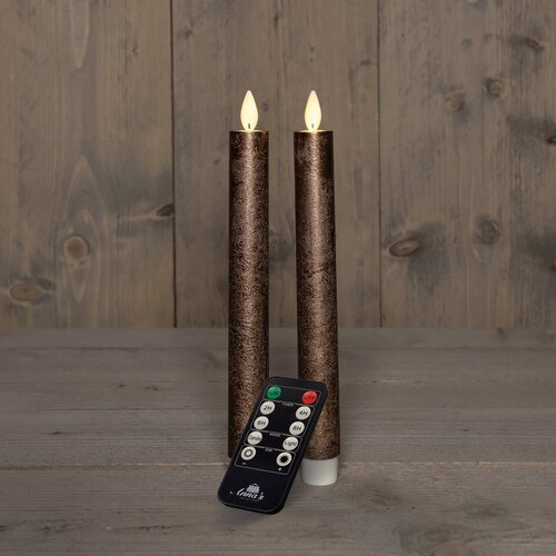 Anna's Collection DINERKAARS RUSTIEK WAX LED BEWEGENDE VLAM OP BATTERIJ MET AFSTANDSBEDIENING H23CM 