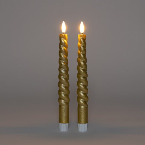 Anna's Collection B.O. 2St 3D Lont Goud Swirl Dinerkaars 23 Cm Rustiek Wax Met Afstandsbediening 2X2