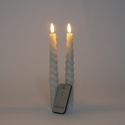 Anna's Collection B.O. 2St Ivoor Swirl Wax Dinerkaars 23Cm 3D Lont Met Afstandsbediening 2X2Aaa